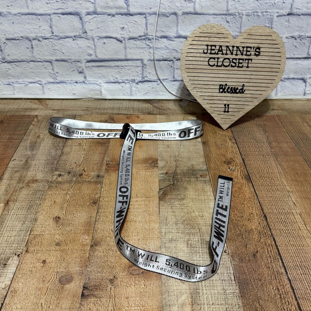 OFF-WHITE Men Silver Industrial Logo Buckle Woven Belt One Size